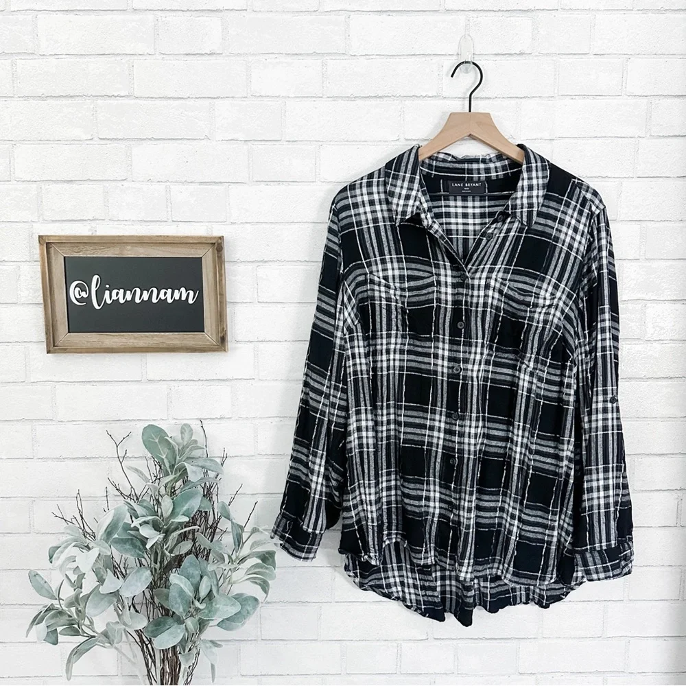 LANE BRYANT Black & White Plaid Flannel Shirt - Picture 1 of 10